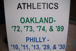 The Athletics won five Fall Classics while based in Philadelphia, and they won four World Series titles while based in Oakland.