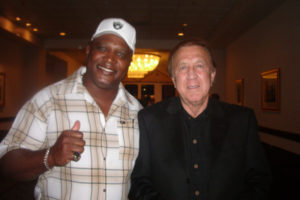 Jeff Barnes (left) was born in Philadelphia, and he was a linebacker for the Oakland/Los Angeles Raiders.